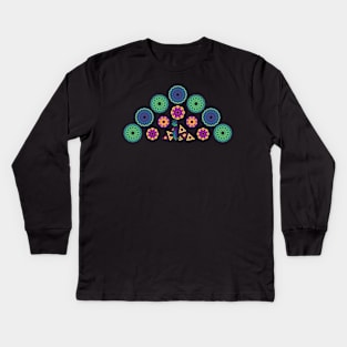 Mandala Peacock | Rainbow Polygons Black Kids Long Sleeve T-Shirt